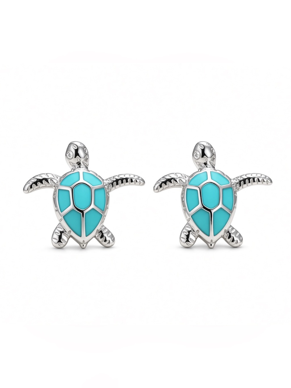 Blue opal Sea turtle silver stud earrings